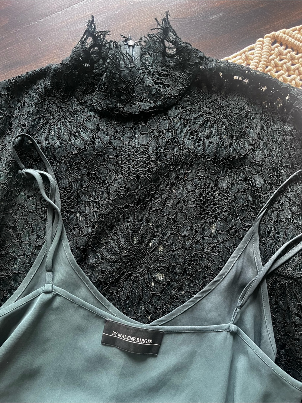 By Malene Birger Solar Green Lace High-Neck Long-Sleeve Top 8 Excellent